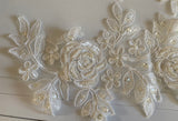 Craftuneed Bundle 5pcs ivory beaded sequins lace applique sew on 3D Pearl Flower motif patch for sewing diy