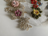 Craftuneed Bundle 3pcs Embroidered flower lace applique sew on cotton threads floral lace motif patch