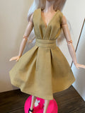 Craftuneed 1:6 miniature doll evening dress mini dollhouse V-Neck ball gown dress in Champagne Handmade