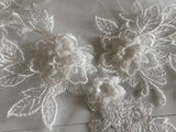 Craftuneed bundle 6pcs Ivory 3D lace applique sew on double layer floral embroidered lace motif patch