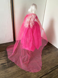 Craftuneed 1:6 miniature doll sharp pink evening ball gown mini doll lace party dress veil Handmade