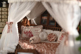 Craftuneed 1:6 miniature dollhouse Four Poster Bed Victorian Style Doll Wood Canopy Bed Furniture