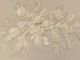 Craftuneed A Mirror Pair off white colour 3d floral lace applique sew on embroidered sequins lace motif patch