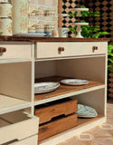 1:6 Scale Kitchen Sink Bar Counter Miniature Dollhouse Kitchen Wooden Countertop with Sink & Shelves Cabinet Furniture