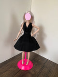 Craftuneed 1:6 miniature doll black evening dress mini dollhouse V-Neck ball gown dress Handmade