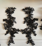 Craftuneed Bundle 6pcs black sequins lace applique sew on floral tulle lace motif patch for sewing