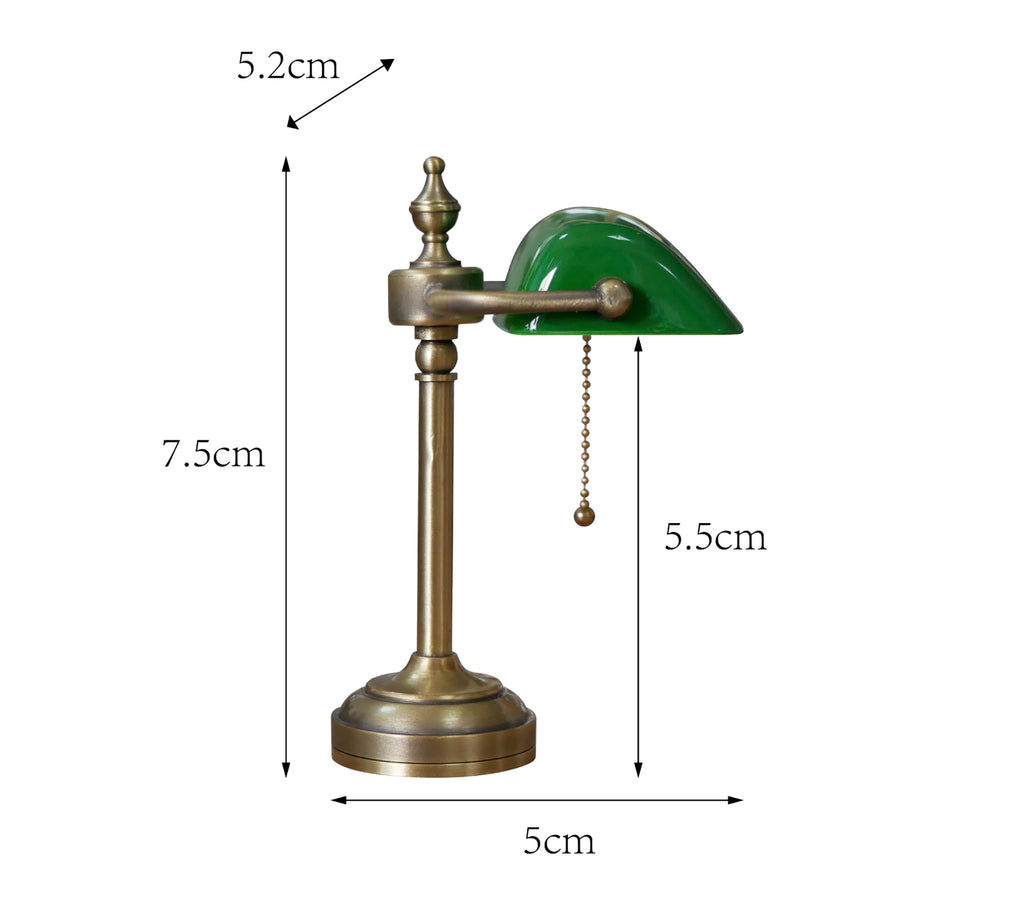 Craftuneed 1:6 Scale Doll Vintage Style Pull Chain Green Desk Lamp with Metal Base Miniature Dollhouse Lighting For Fashion Dolls
