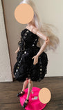 Craftuneed 1:6 miniature doll black evening dress mini dollhouse 3D floral sequins ballet dress Handmade