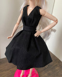 Craftuneed 1:6 miniature doll black evening dress mini dollhouse V-Neck ball gown dress Handmade
