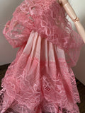 Craftuneed 1:6 miniature doll peach pink evening ball gown mini doll lace wedding dress Handmade