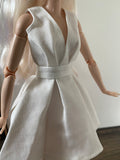 Craftuneed 1:6 miniature doll white evening dress mini dollhouse V-Neck party ball gown dress Handmade