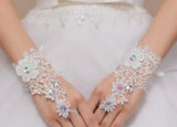 Bundle 2 Pairs Ivory Floral Lace Wedding Gloves Bridal Fingerless beaded Gloves