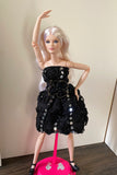 Craftuneed 1:6 miniature doll black evening dress mini dollhouse 3D floral sequins ballet dress Handmade