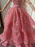Craftuneed 1:6 miniature doll peach pink evening ball gown mini doll lace wedding dress Handmade