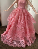 Craftuneed 1:6 miniature doll peach pink evening ball gown mini doll lace wedding dress Handmade