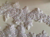 Craftuneed A Mirror pair white beads lace applique sew on embroidered floral sequins lace motif patch