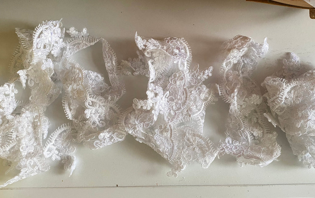 Craftuneed Bundle white eyelash style lace trim sew on embroidered floral tulle lace trimming