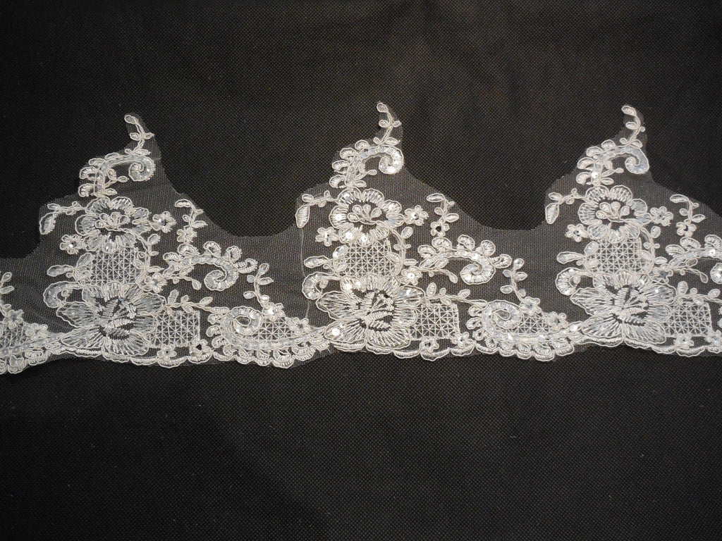 Ivory Sequins Floral Bridal Wedding lace trim/ dress lace trim Sold by Per Yard