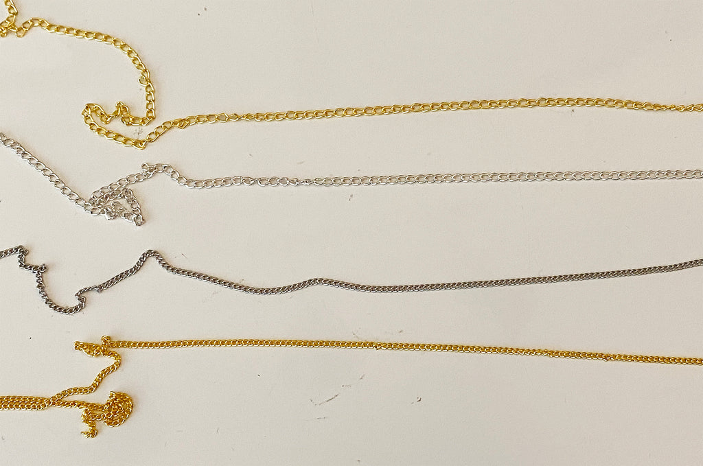 Craftuneed job lot 4pcs alloy curb chain jewellery finding craft making thickness 0.6mm and 0.35mm silver and gold colour each chain 1meter