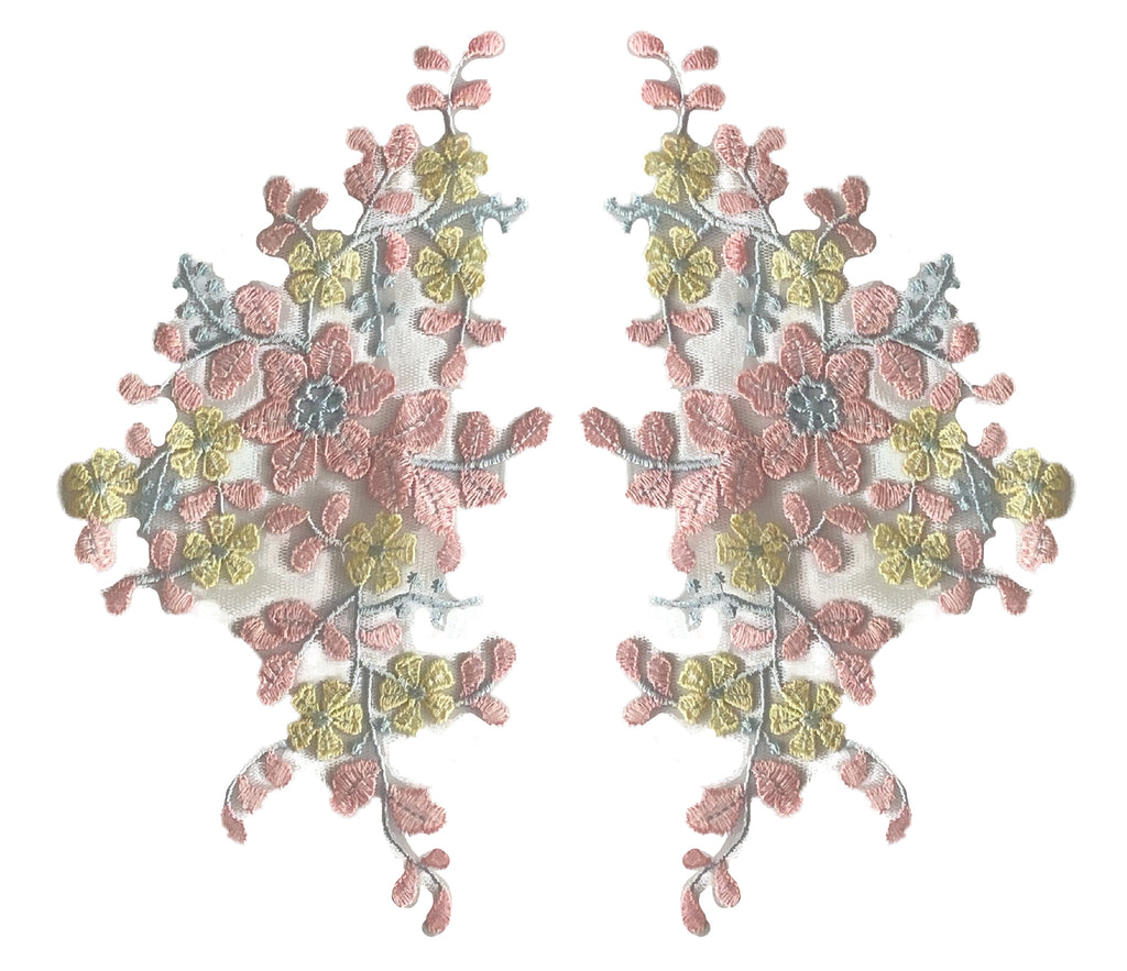 Craftuneed a mirror pair pastel colour floral lace motif sew on flower lace applique patch