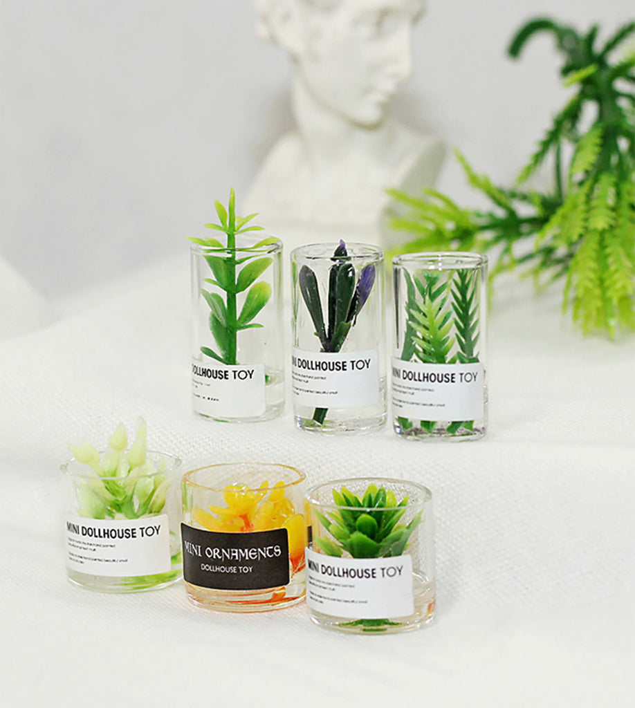 Craftuneed 1:6 Set of 6 miniature dollhouse indoor green plant doll mini flower resin vase props