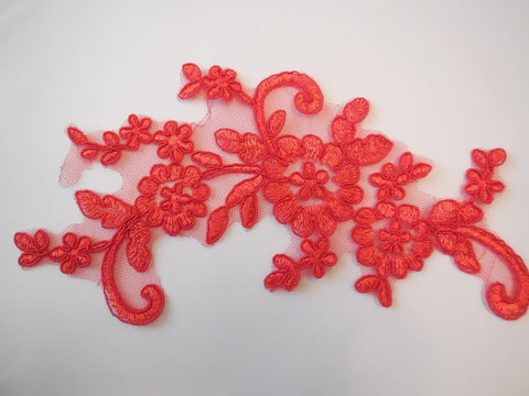 A Red bridal cord floral lace Applique / lace motif for sale. 22x10cm. Sold by piece