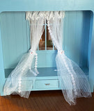 Craftuneed Handmade 1:6 dollhouse curtains ivory tulle curtains lace sash holder for barbie 39cm X 42.5cm high quality