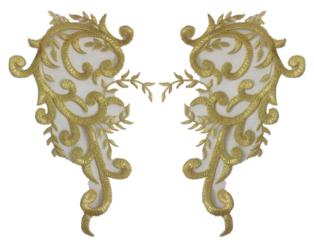 Craftuneed A pair of gold cord floral lace motif sew on mirror match pair flower lace applique patch