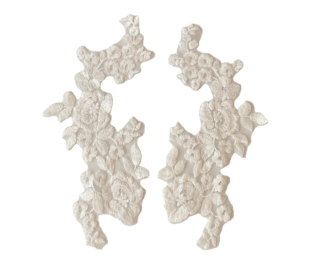 Craftuneed A Mirror pair ivory floral lace appliques sew on cotton embroidered on tulle lace motif patch
