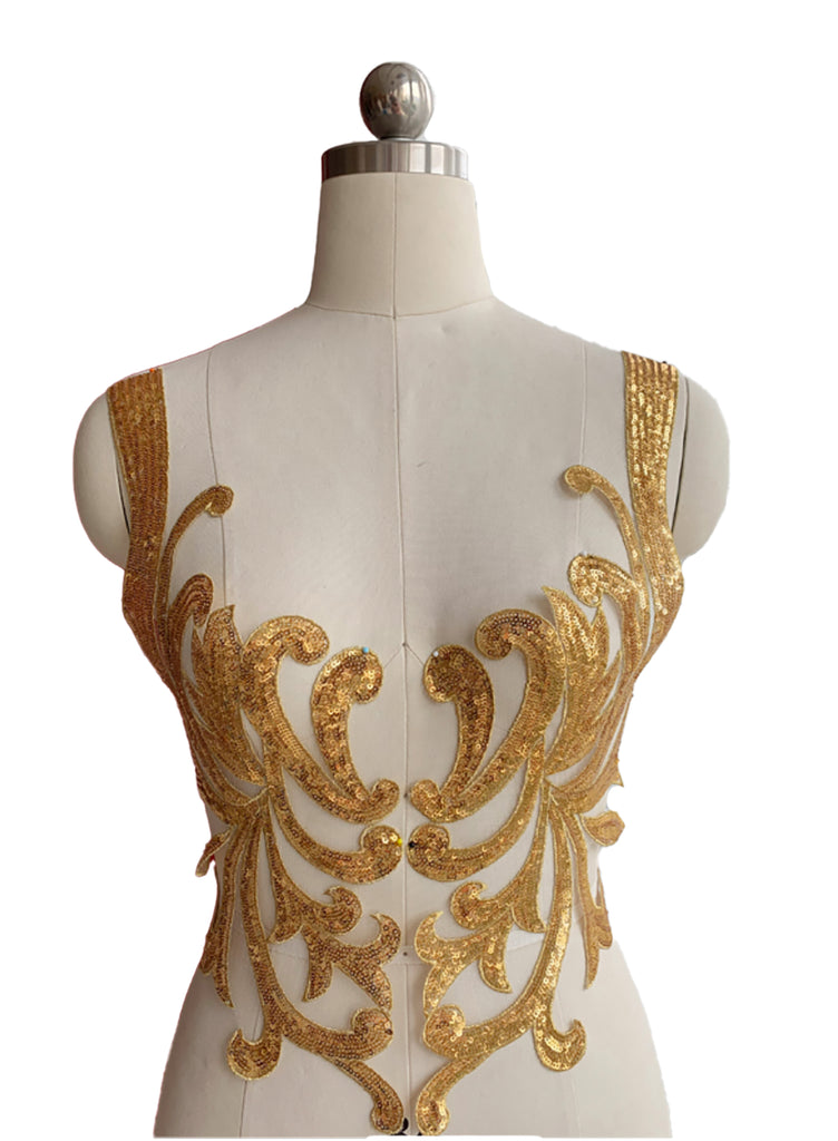 Craftuneed a mirror pair gold sequins lace applique sew on dancing costume floral lace motif patch