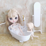 Craftuneed 1:6 full length stand mirror bath tub bath shower mixer tap for barbie doll miniature dollhouse furniture props