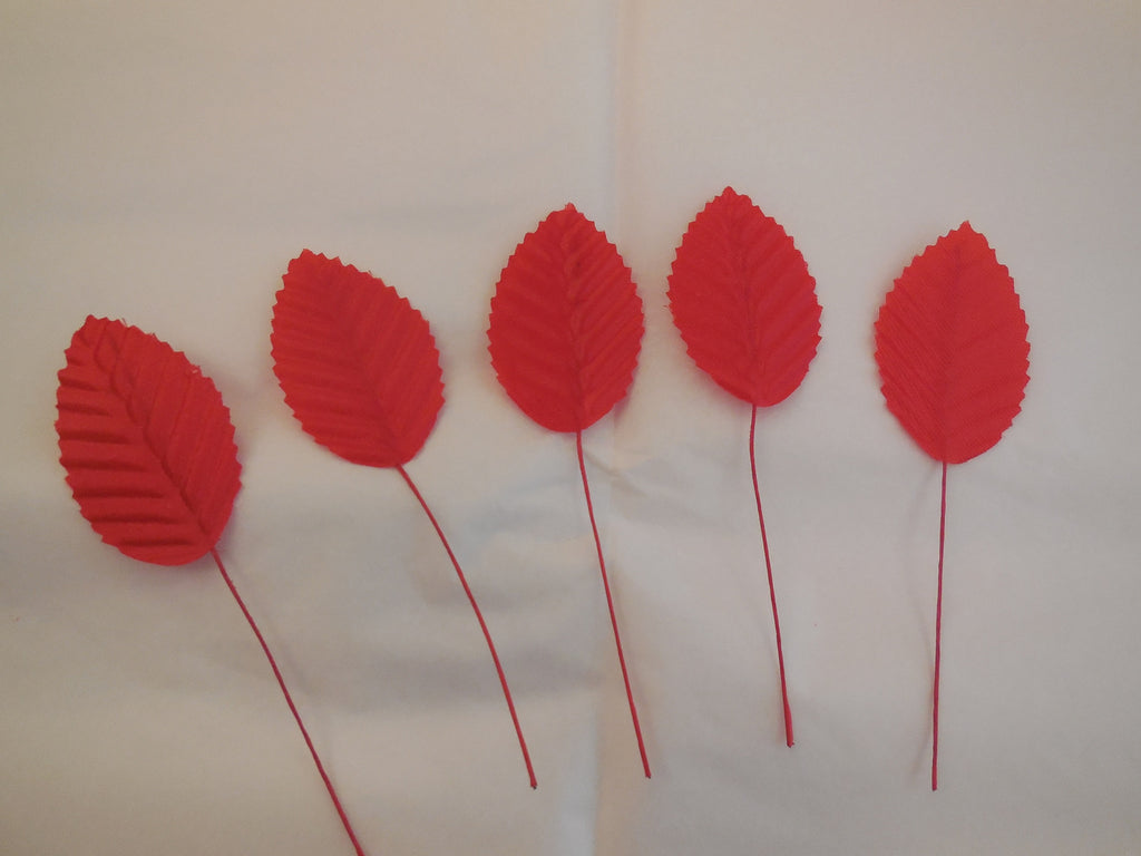 5 pieces Red Fabric rose leaves millinery hat diy leaves hair accessory leaves