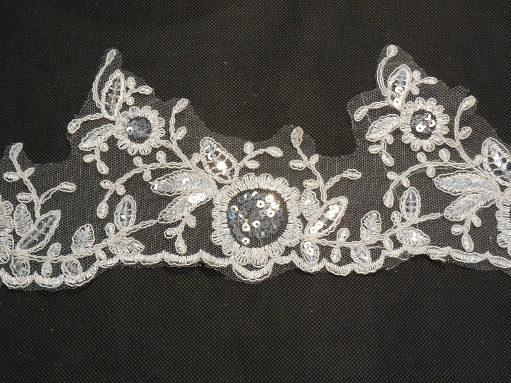 Bridal Wedding ivory Sequins floral lace trim / ivory sequins lace trim is for sale. Sold by Per Yard 90cm