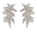 Craftuneed a mirror pair white glitter rhinestones floral lace applique sew on flower motif patch