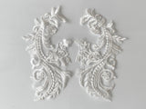 Craftuneed A pair ivory floral lace appliques sew on bridal flower tulle collar lace motif patch