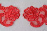 A pair of red floral lace applique red organza embroidered lace motif is for sale.  sold by per pair.
