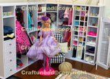 1:6 Scale Miniature Wardrobe Closet with Full-Length Mirror | Flat Pack Dollhouse Furniture