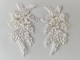 Craftuneed a mirror pair white glitter rhinestones floral lace applique sew on flower motif patch