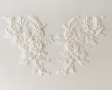 A mirror match pair ivory beads lace applique sew on floral sequins lace motif patch