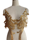 Craftuneed a mirror pair gold sequins lace applique sew on dancing costume floral lace motif patch