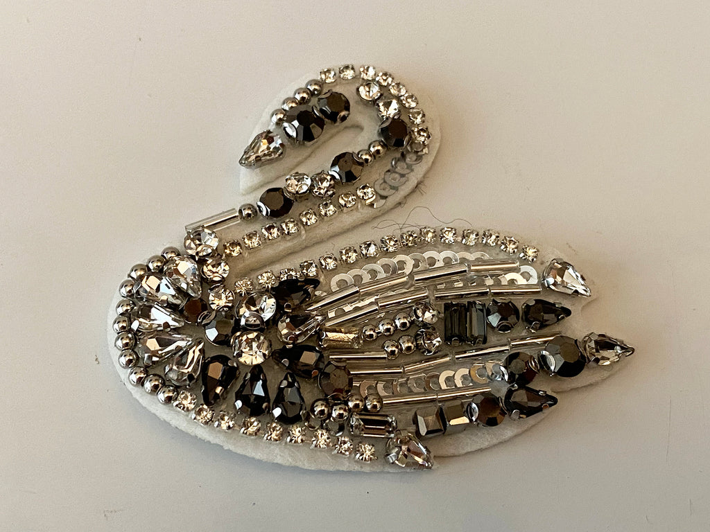 Craftuneed swan embroidered beads rhinestones applique motif hand craft sew on sequins beaded swan patch