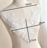 An ivory embroidered lace collar applique floral neckline collar tulle lace motif is for sale. Sold by per piece.