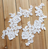 Craftuneed A Mirror pair ivory floral lace appliques sew on cotton embroidered on tulle lace motif patch