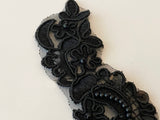 Craftuneed a mirror Pair black beads lace applique sew on floral lace motif patch on organza match pair