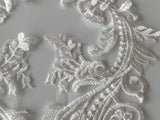 Craftuneed A pair ivory floral lace appliques sew on bridal flower tulle collar lace motif patch
