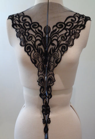 A Black tulle collar lace applique black floral tulle collar lace motif is for sale. Sold by per piece