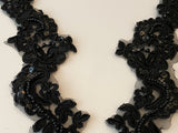 Craftuneed a mirror Pair black beads lace applique sew on floral lace motif patch on organza match pair