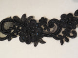 black beaded sequined lace applique / organza beaded floral lace motif is for sale . Sold by per piece