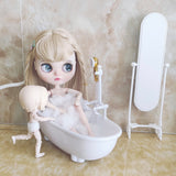 Craftuneed 1:6 full length stand mirror bath tub bath shower mixer tap for barbie doll miniature dollhouse furniture props