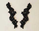 Craftuneed a mirror Pair black beads lace applique sew on floral lace motif patch on organza match pair